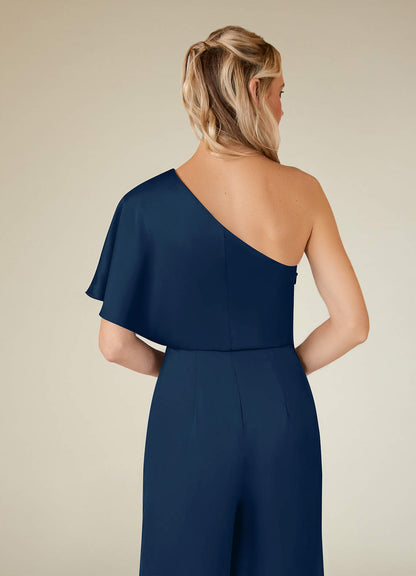 Dark Navy Jumpsuit/Pantsuit Stretch Satin Dress