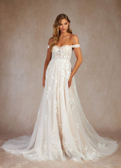 Diamond White Champagne A-Line Sequins Tulle Dress