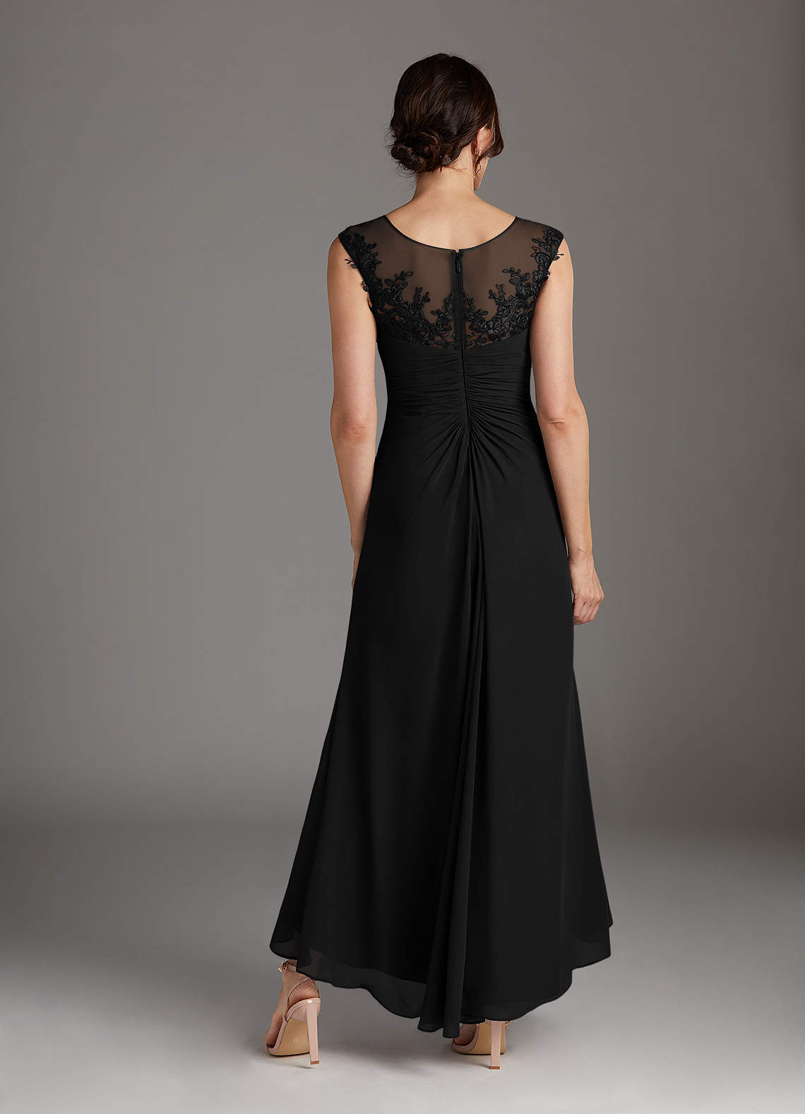 Black A-Line Scoop Lace Chiffon Dress