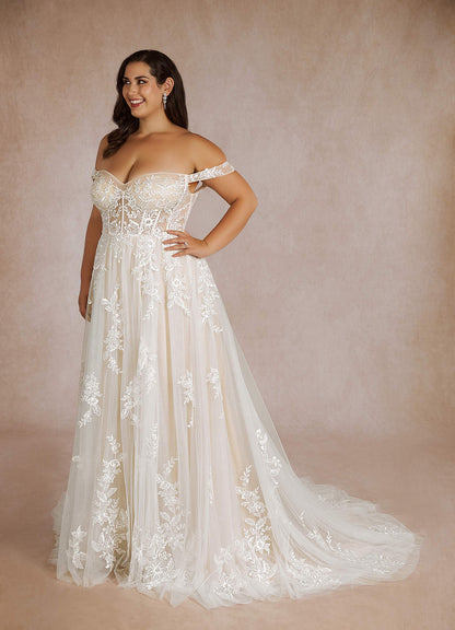Diamond White Champagne A-Line Sequins Tulle Dress