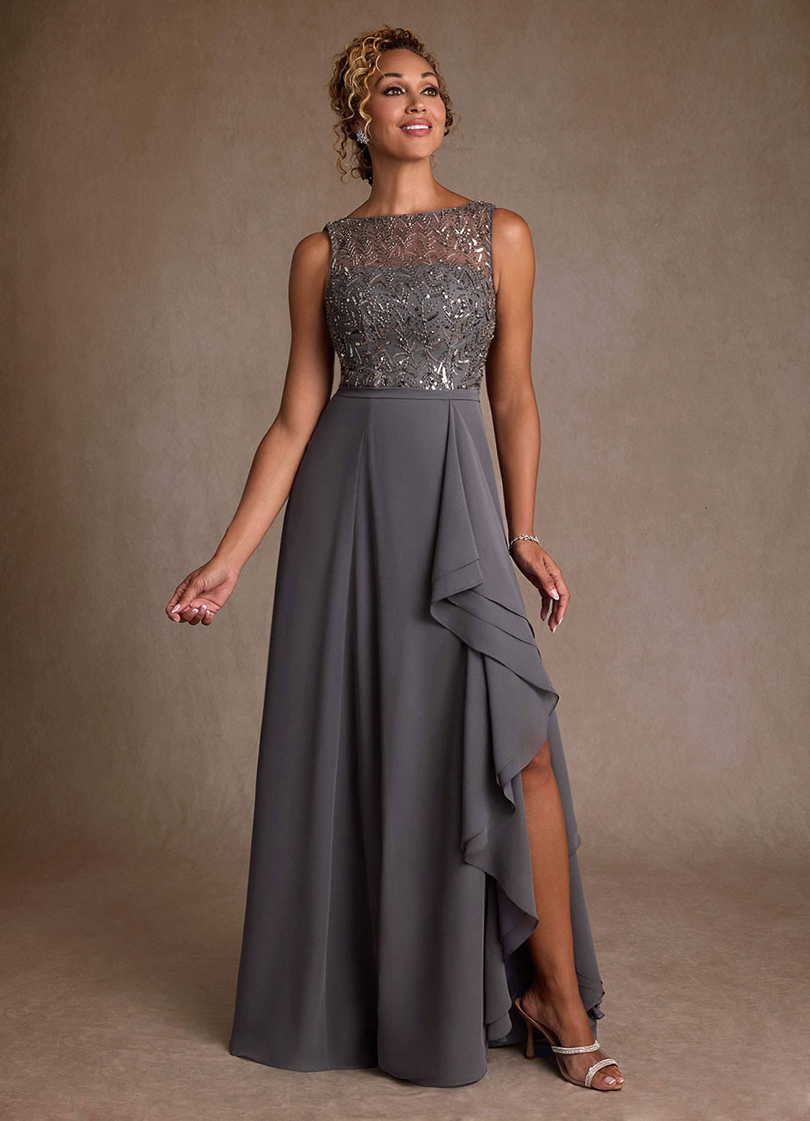 Steel Grey A-Line Sequins Dress