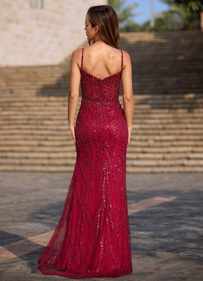 Dazzle Burgundy Mermaid Prom Dress