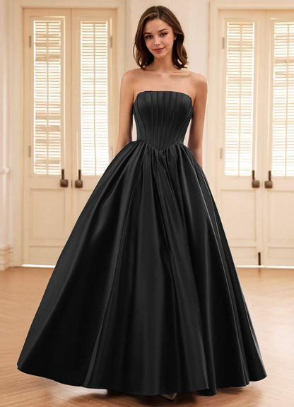 Seraphina Black A-Line Boned Corset Satin Prom Dress