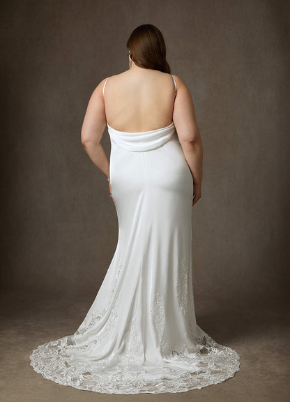 Diamond White Fit and Flare Stretch Satin Dress