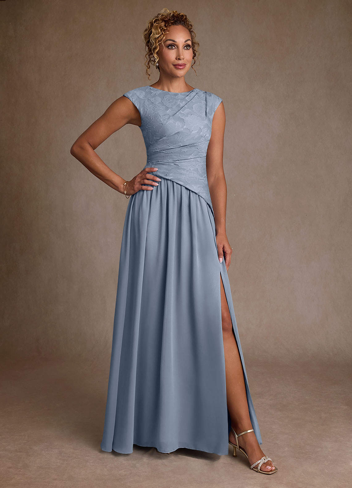 Dusty Blue A-Line Pleated Chiffon Dress
