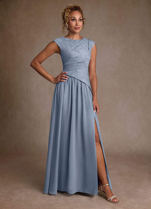 Dusty Blue A-Line Pleated Chiffon Dress