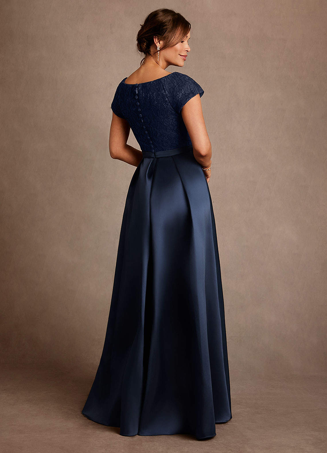 Dark Navy A-Line Pleated Lace Dress