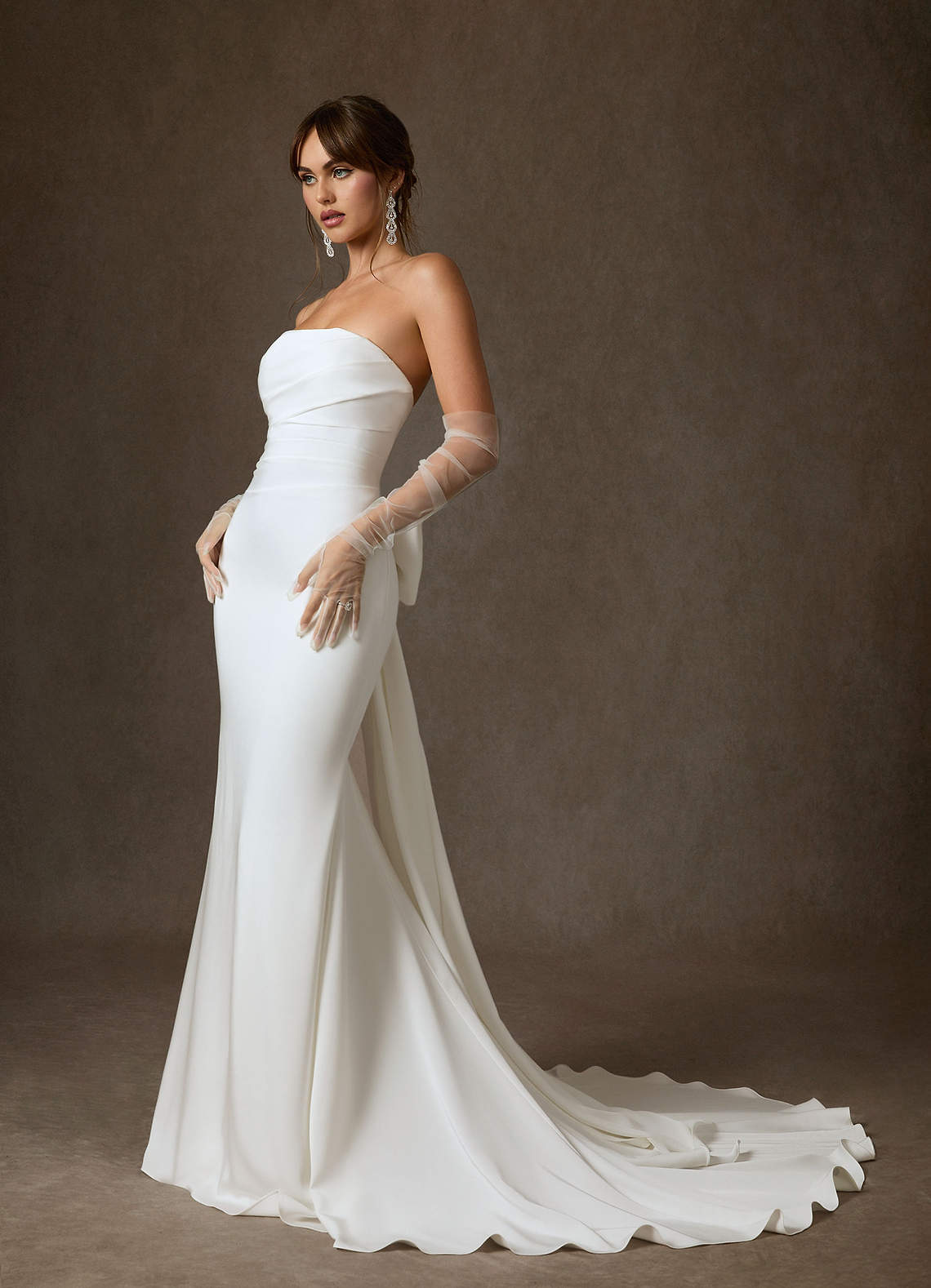 Diamond White Fit and Flare Strapless Crepe Back Satin Dress
