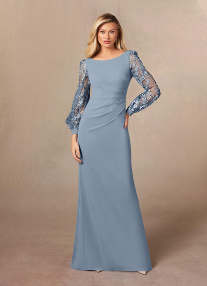 Dusty Blue Sheath Lace Dress