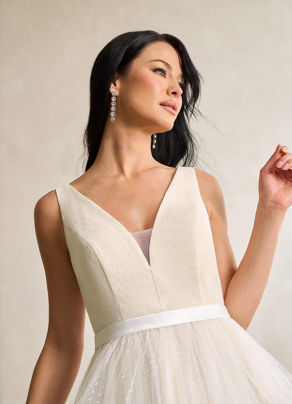 Diamond White Champagne A-Line Bow Tulle Dress