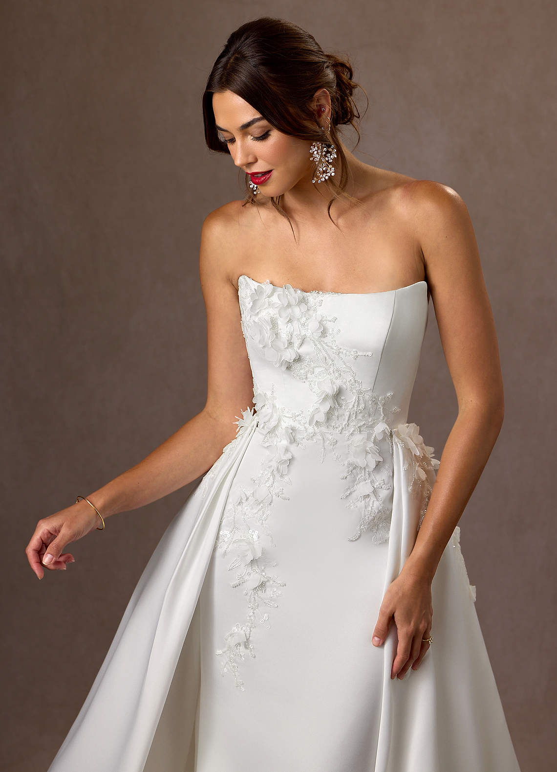 Diamond White Mermaid Strapless Matte Satin Dress