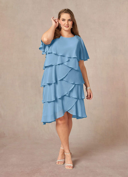Steel Blue A-Line Scoop Beaded Chiffon Dress
