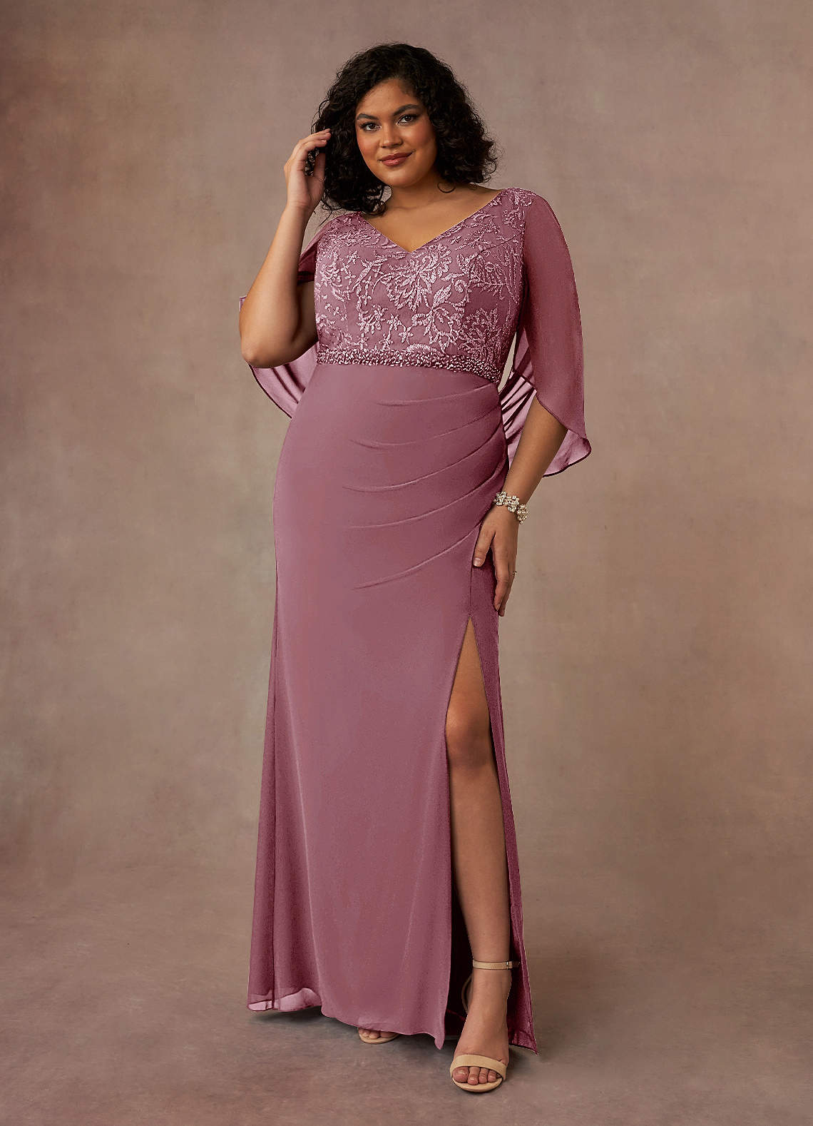Vintage Mauve Mermaid Lace Chiffon Dress