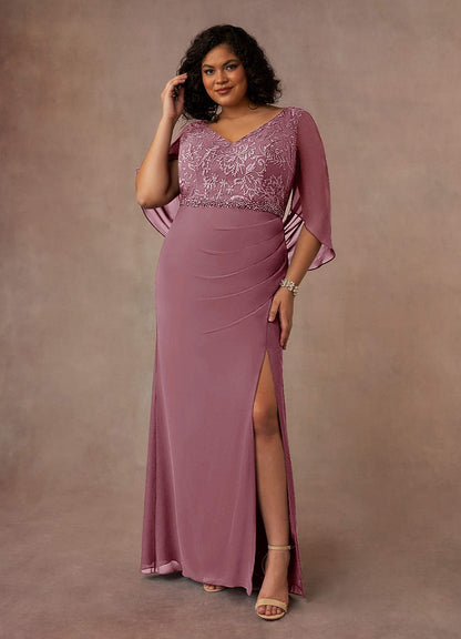 Vintage Mauve Mermaid Lace Chiffon Dress