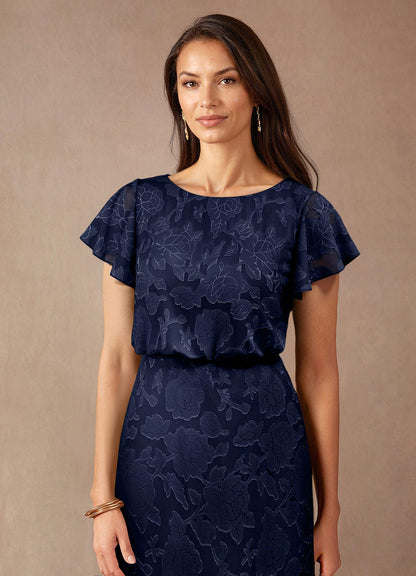 Dark Navy A-Line Boatneck Floral Burnout Dress