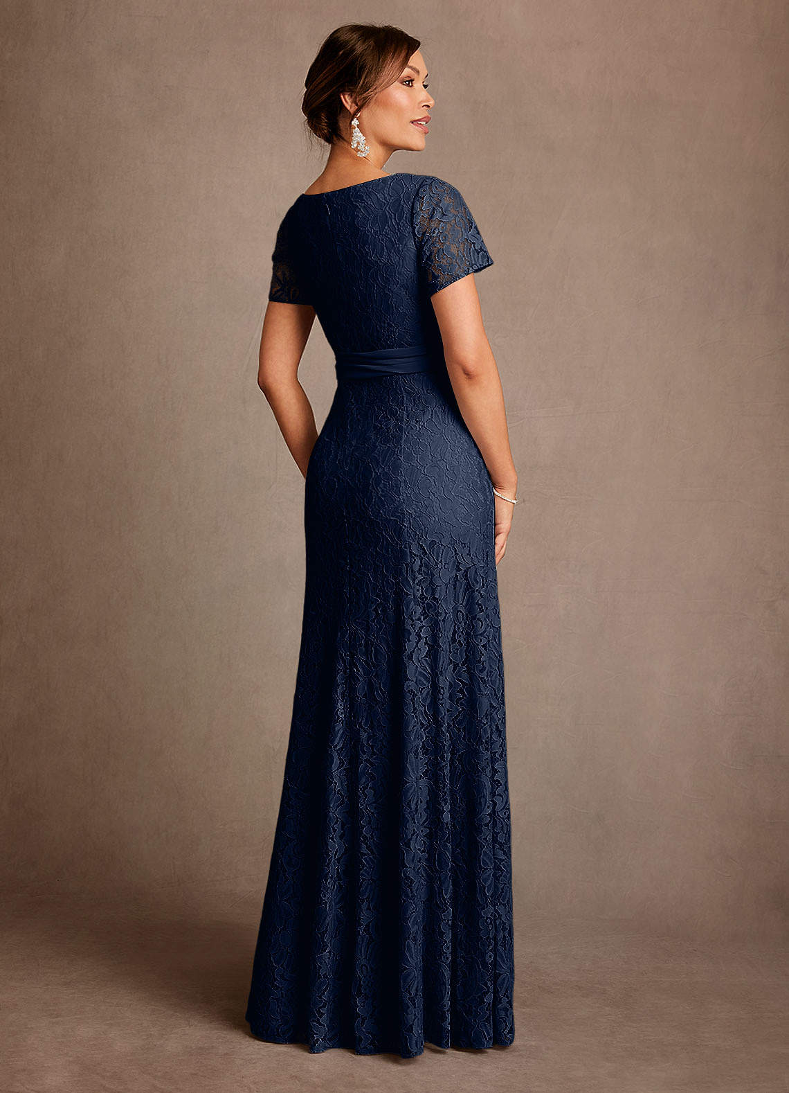 Dark Navy A-Line Lace Chiffon Dress