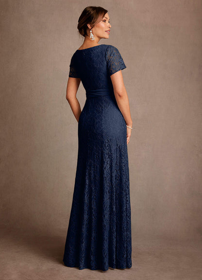 Dark Navy A-Line Lace Chiffon Dress