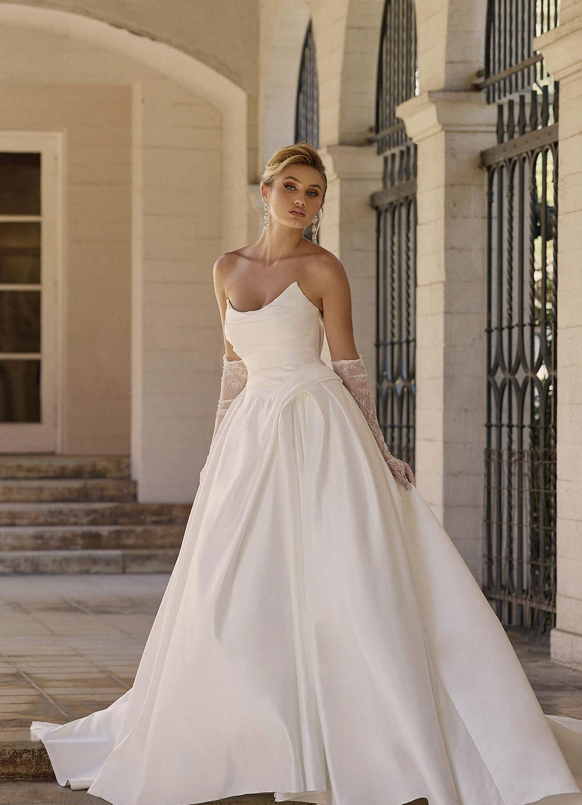 Diamond White Ball-Gown Strapless Satin Dress