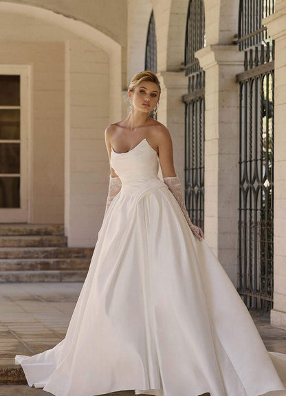 Diamond White Ball-Gown Strapless Satin Dress