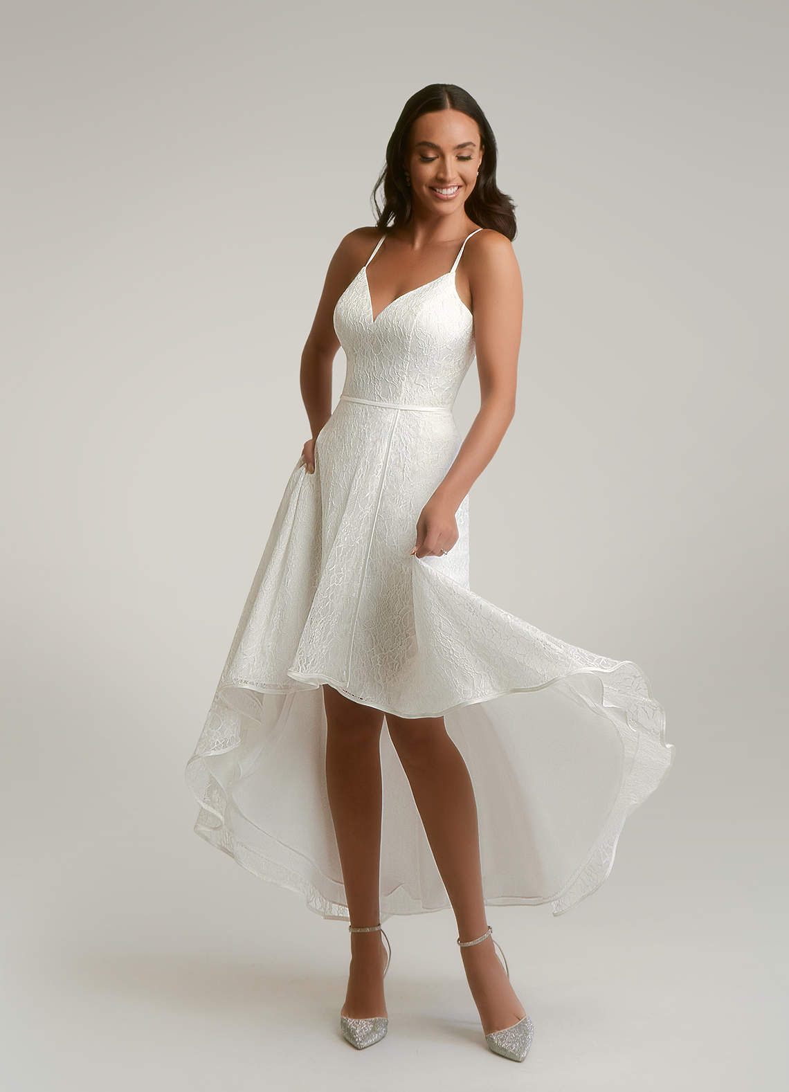 Diamond White A-Line Lace Matte Satin Dress