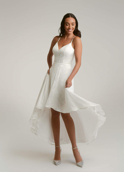 Diamond White A-Line Lace Matte Satin Dress