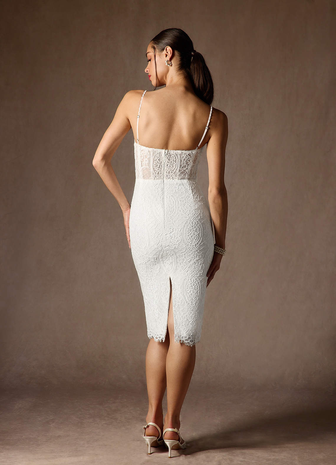 Diamond White Sheath Straight Lace Lace Dress