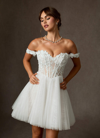 Diamond White Ball-Gown Off the Shoulder Lace Dress