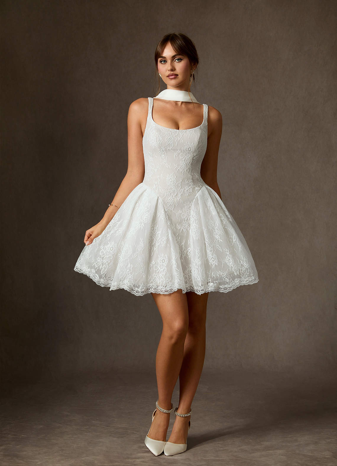 Diamond White A-Line Lace Dress