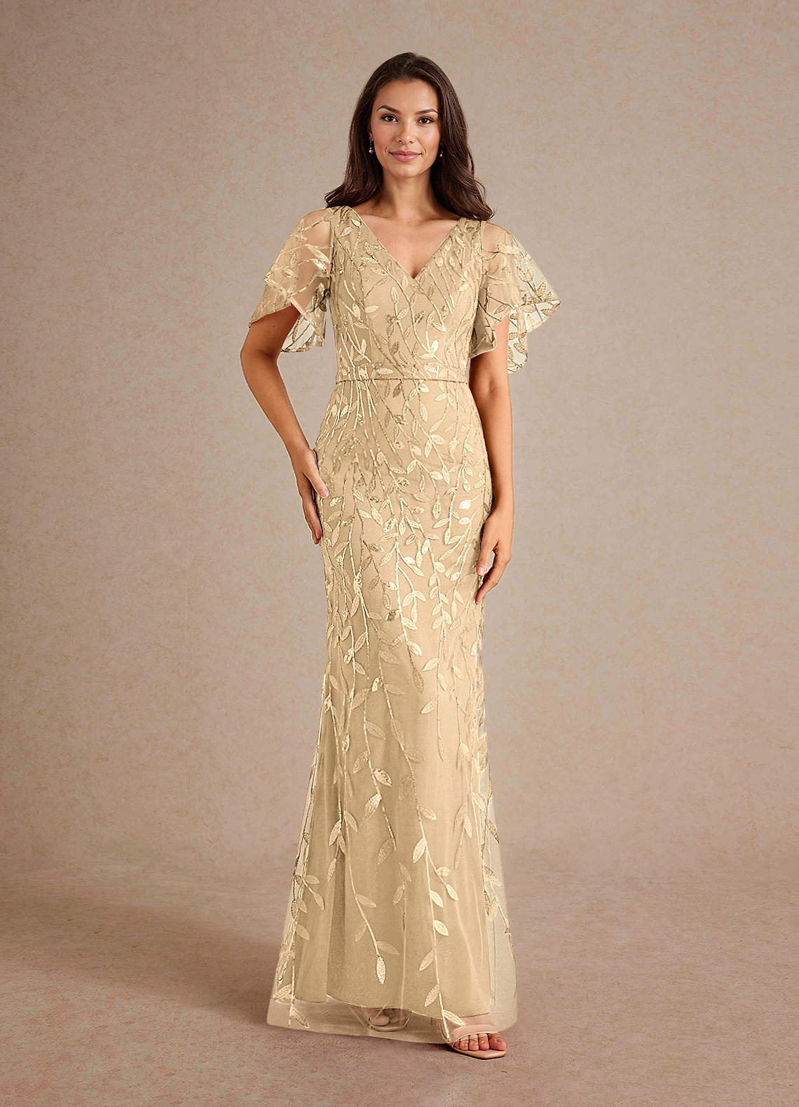 Champagne Sheath Sequins Dress