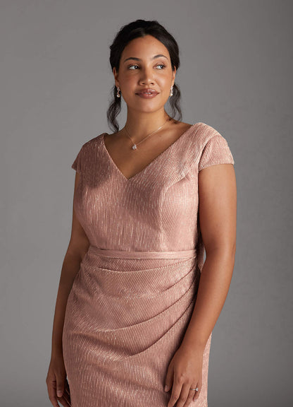 Rose Gold Mermaid V-Neck Metallic Mesh Dress