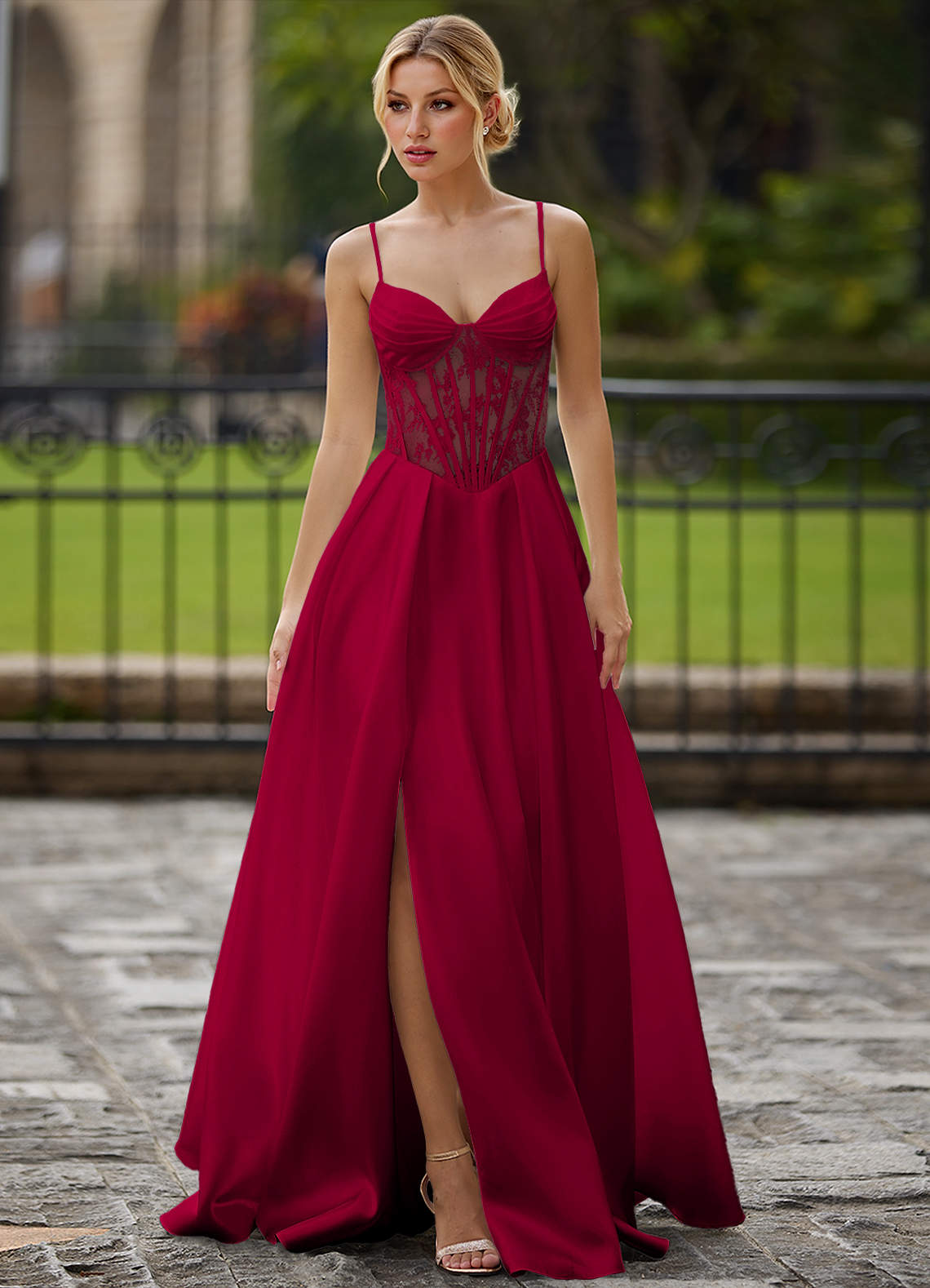 Nimbus Burgundy Cutout Corset Satin Prom Dress  Dress