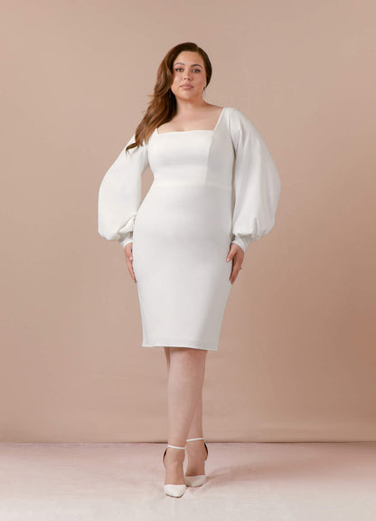 Diamond White Sheath Square Neckline Stretch Crepe Dress