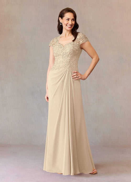 Champagne A-Line Lace Chiffon Dress