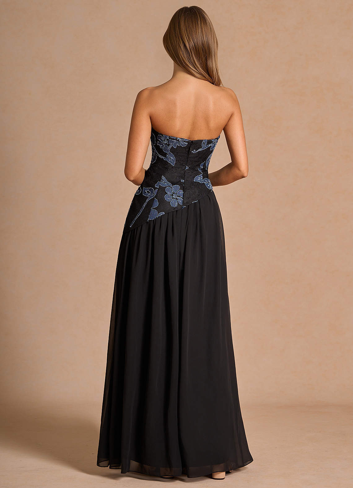 Fleurine Denim Black Lace Maxi Dress