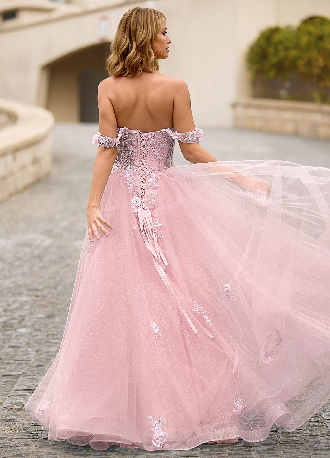Eleanor Pink 3D Floral Lace Prom Dress  Dress