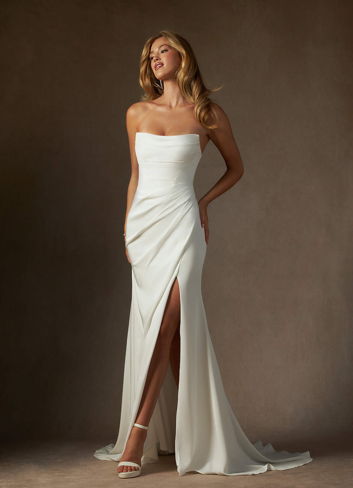 Diamond White Mermaid Strapless Crepe Back Satin Dress