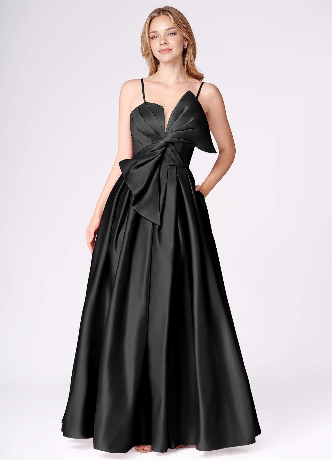 Miebow Black Strapless Illusion V-Neck Gown  Dress