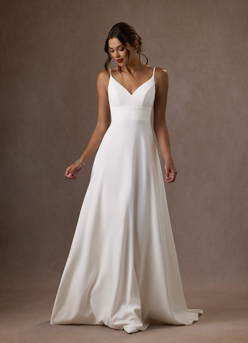Diamond White A-Line V-Neck Sequins Stretch Crepe Dress