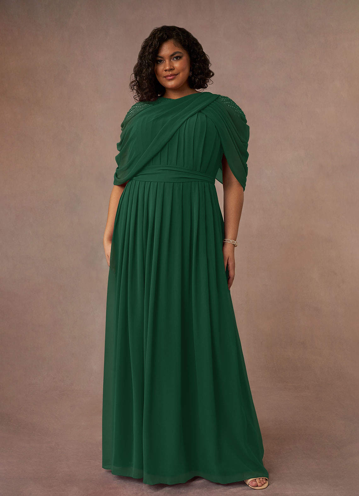 Dark Green A-Line Sequins Chiffon Dress