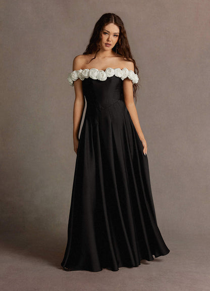 Cameron Black And White Rose Gown