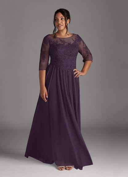 Plum A-Line Scoop lace Mesh Dress