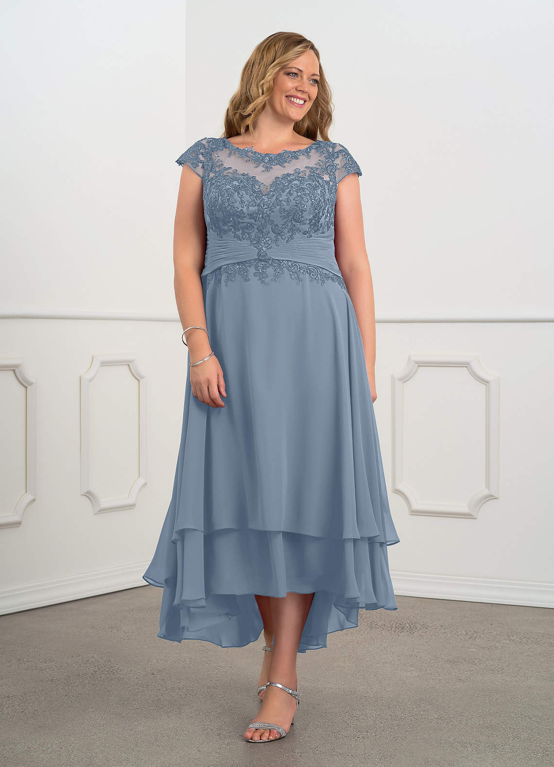 Dusty Blue Lace Chiffon Dress