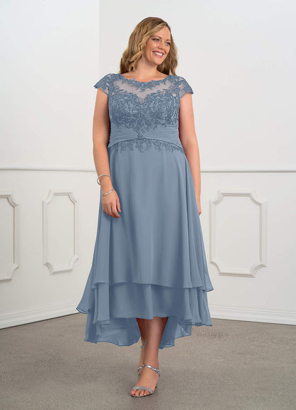 Dusty Blue Lace Chiffon Dress