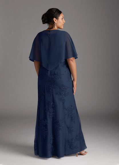 Dark Navy Mermaid Lace Chiffon Dress