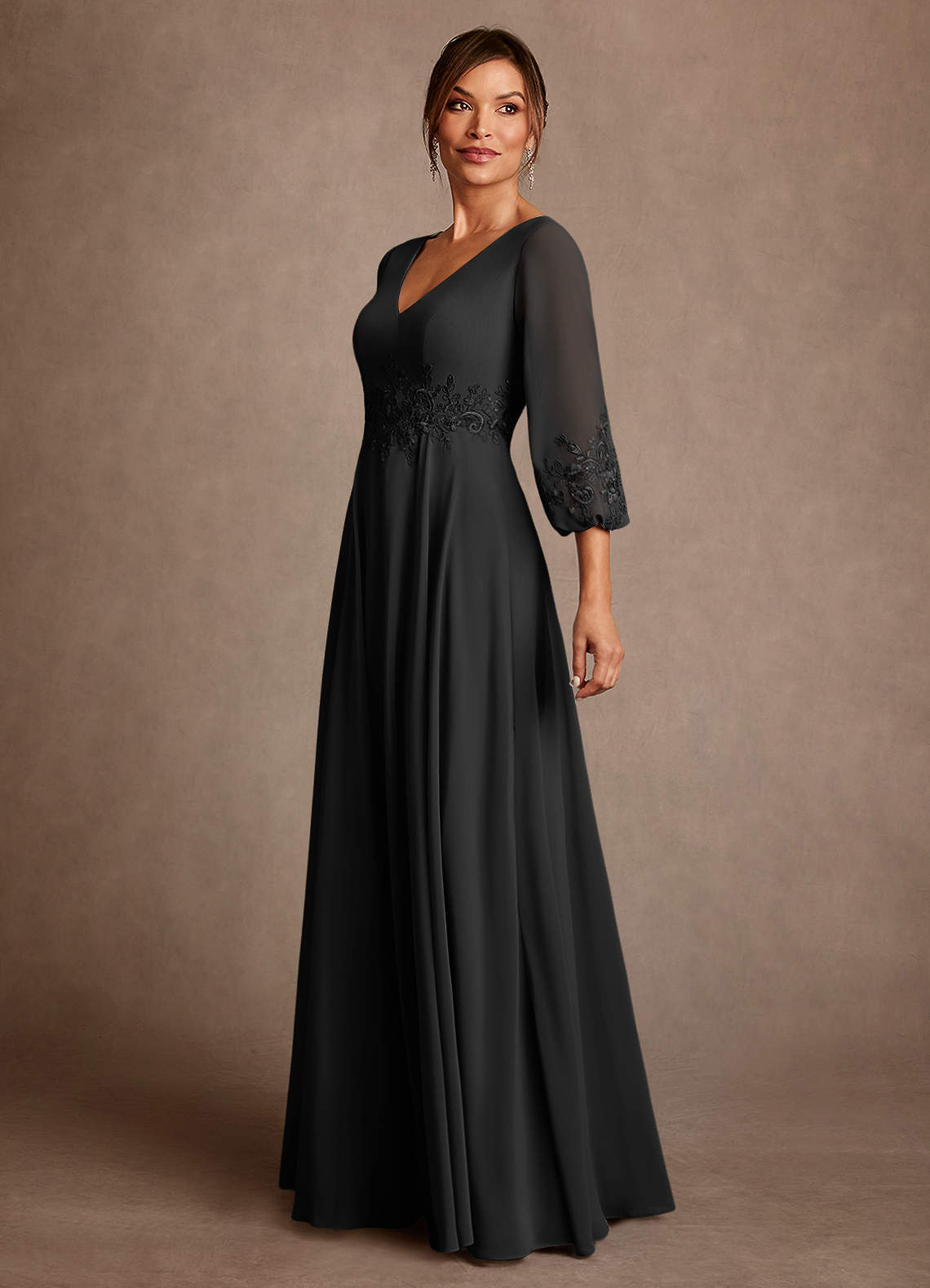 Black A-Line Lace Chiffon Dress