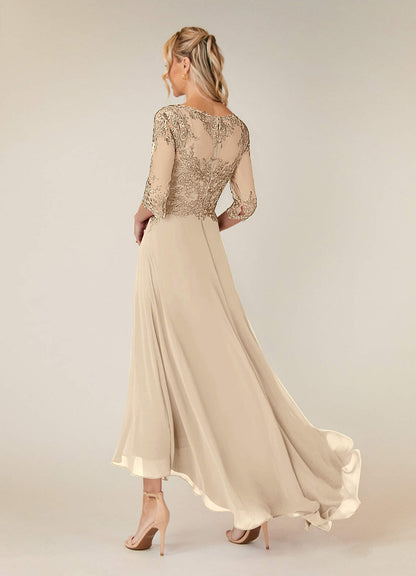 Champagne A-Line Lace Chiffon Dress