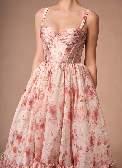 Halame Apricot Multi Sleeveless Floral A-Line Prom Dress