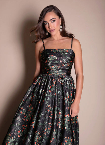 Suzana Noir Rosette Maxi Dress