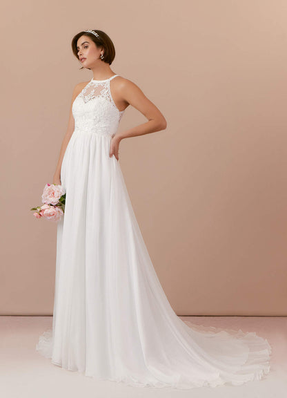 Diamond White A-Line Lace Crinkle Chiffon Dress