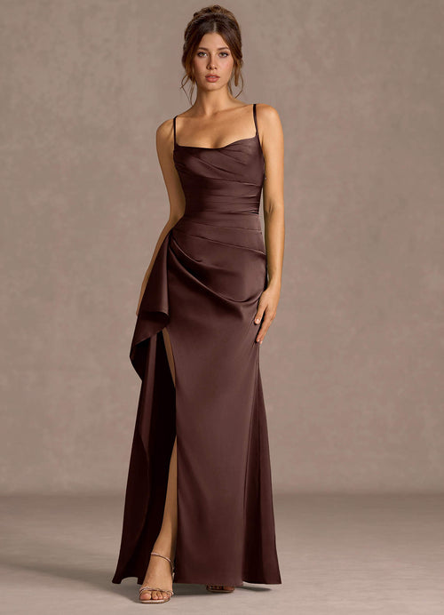 Thora Mocha Coco Open Back Prom Dress